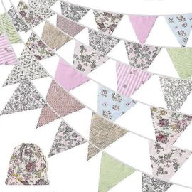 Guirlande en tissu de 40 pieds, 42 banderoles d'extérieur, drapeau à trois coins en coton vintage floral pour Ga
