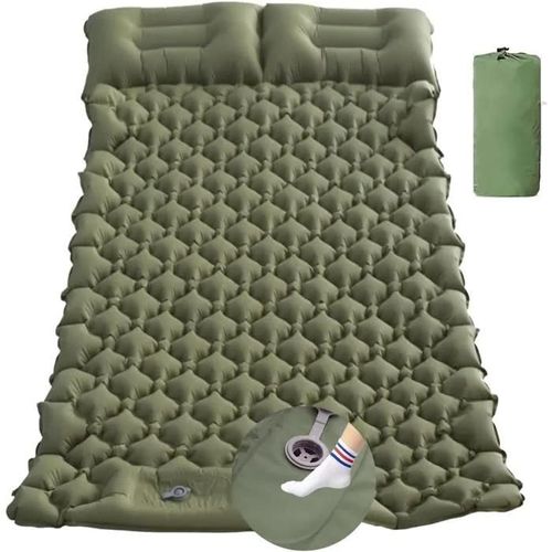 Matelas gonflable de camping HI FINE CARE avec coussin et pompe à pied, léger pour tente, randonnée et voiture.