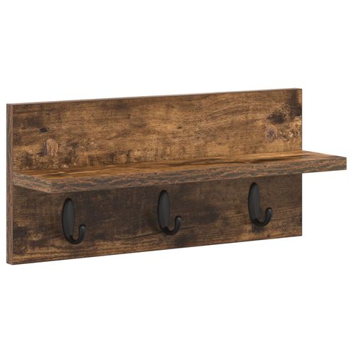 vidaXL Porte-manteau mural avec étagère Montage mural Chêne fumé 40 x 10.5 x 18 cm