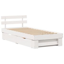 Vidaxl Cadre De Lit Avec Tiroir Blanc 100 X 200 Cm Bois De Pin Massif