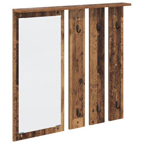 vidaXL Porte-manteau mural avec étagère Montage mural avec miroir Bois ancien 84 x 10 x 80 cm
