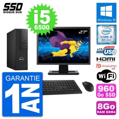 PC Dell T3420 SFF Ecran 27" Intel i5-6500 RAM 8Go SSD 960Go HDMI Windows 10 Wifi