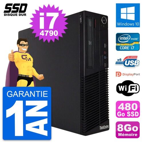 PC Lenovo ThinkCentre M73 SFF Intel i7-4790 RAM 8Go SSD 480Go Windows 10 Wifi
