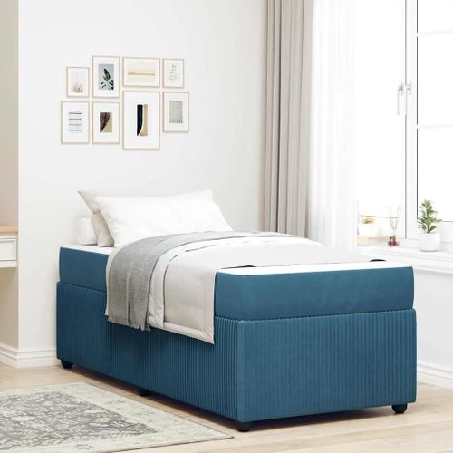 Vidaxl Cadre De Lit Avec Matelas Autre Bleu 90 X 190 Cm Velours