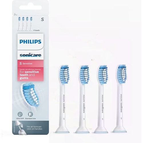 Têtes de brosse de rechange Philips Sonicare Sensitive authentiques, HX6053/64, blanches, paquet de 4