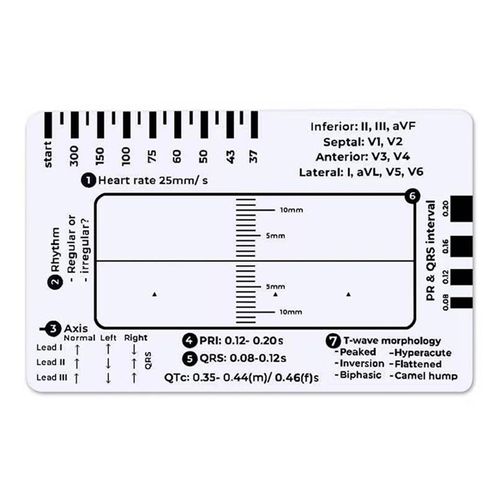 Règle d'électrocardiogramme en 7 étapes Pied à coulisse transparent pour ECG Mesure de poche portable Règle facile à transporter pour infirmière Interprétation de l'ECG - Type Only Ruler