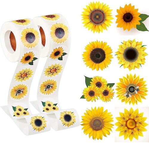 1000 Pcs 1 Pouce D'été Tournesol Étiquettes Avec 8 Motifs De Tournesol Autocollants Autocollants De Tournesol Noël Merci Cadeau Décoratif Cartes De V?Ux