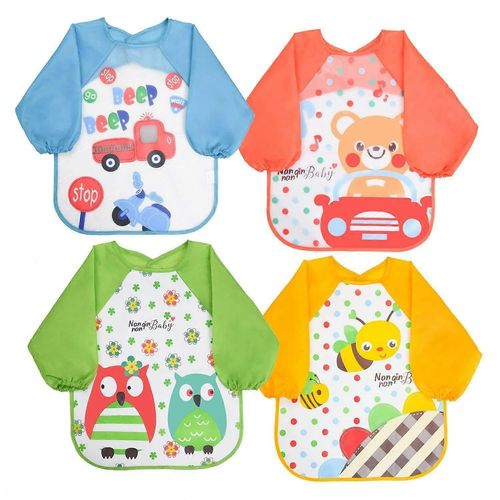 Bavoirs À Manches Longues Pour Bébé,Bavoirs Imperméables 4 Pièces,Bavoirs À Manches Essuyées,Bavoirs De Couleur Unisexe,4 Motifs Pour Les Enfants De 6 À 36 Mois