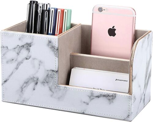 Struction En Bois En Cuir Multifonction Bureau Papeterie Organisateur Boîte De Rangement Stylo / Crayon,Téléphone Portable,Cartes De Nom D'entreprise Support De Télécommande Avec Sm