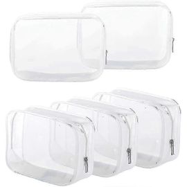 Paquet de 5 sacs de toilette en plastique transparent à fermeture éclair Trousse de toilette approuvée par la TSA Trousse de maquillage cosmétique portable pour les vacances,la salle de bain et l'orga