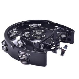 Double Anneau Lune Tambourin Tambourin Jazz Tambour Rythme Tamborine Percussion Instrument Accessoires-Noir