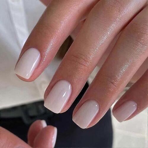 Blanc Press-On Carré Faux Ongles Acrylique Brillant Court Faux Ongles Chips Simple Artificiel Doigt Nail Art Pour Les Femmes Et Les Filles 24 Pcs 