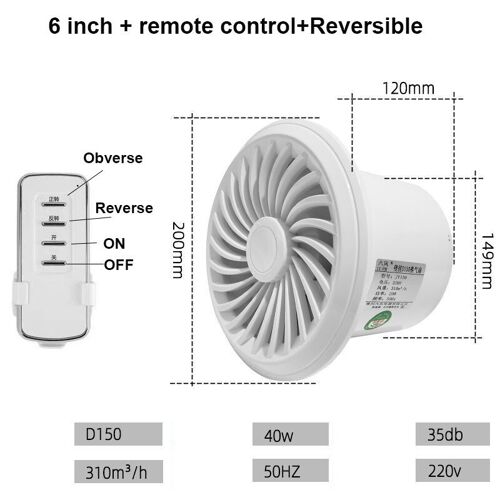 Ventilateur de conduit à vitesse réglable,flux d'air de fenêtre de cuisine,aérateur de livres d'air,extracteur de tuyau de grenier - Type 6 inch Reversible #A