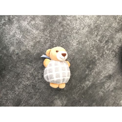 Peluche Boule Ours Nounours Gris Carreaux 13 Cm