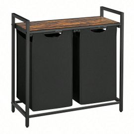 Panier à linge avec 2 Sacs en tissu Oxford Amovibles, Cadre en métal, 2 X 46 L, 73 X 33 X 72 cm