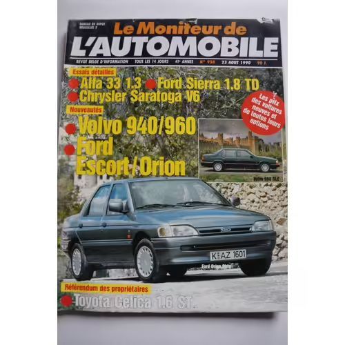 Le Moniteur Automobile 958 De 1990 Alfa 33 1.3,Chrysler Saratoga 3.0 V6,New Yorker Coupe Hardtop St Regis,Toyota Celica 1600 St,Honda Nsx,Volvo 960 Gle,Ford Sierra 1.8 Td