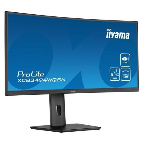 iiyama ProLite XCB3494WQSN-B5 - Écran LED - incurvé - 34" - 3440 x 1440 UWQHD @ 120 Hz - VA - 300 cd/m² - 3000:1 - 0.4 ms - HDMI, DisplayPort, USB-C - haut-parleurs - noir mat