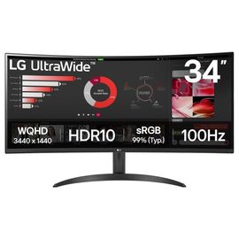 LG UltraWide 34WR50QK-B - Écran LED - incurvé - 34" - 3440 x 1440 WQHD @ 100 Hz - VA - 300 cd/m² - 3000:1 - HDR10 - 5 ms - 2xHDMI, DisplayPort
