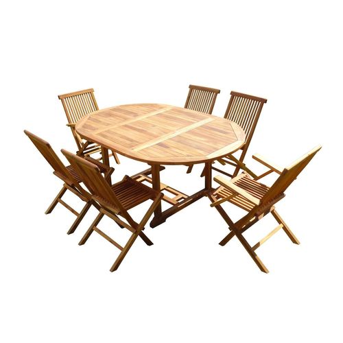 Ensemble Salon De Jardin En Teck Aspect Huilé Sentak 4 Chaises 2 Fauteuils Jumak