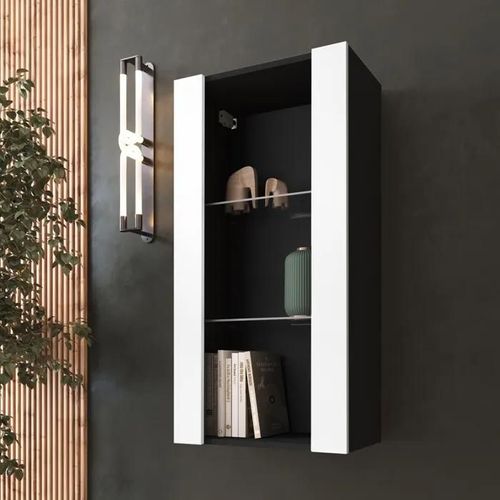Vitrine Murale Komodee Tivoli - Sans Led - Blanc Et Noir - Facades En Mat - 50 X 100 X 29 Cm