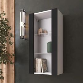 Vitrine Murale Komodee Tivoli - Sans Led - Noir Et Blanc - Facades En Mat - 50 X 100 X 29 Cm