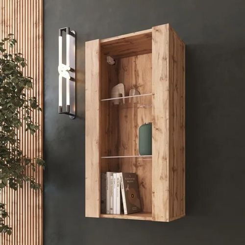 Vitrine Murale Komodee Tivoli - Sans Led - Bois Naturel - Facades En Mat - 50 X 100 X 29 Cm