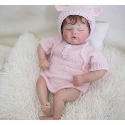 Poupée Reborn Fille Brune Nouveau-né Vrai Poupée Bébé Endormie Réaliste 45cm