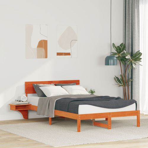 Vidaxl Cadre De Lit Avec Tables De Chevet Marron Cire 140 X 190 Cm