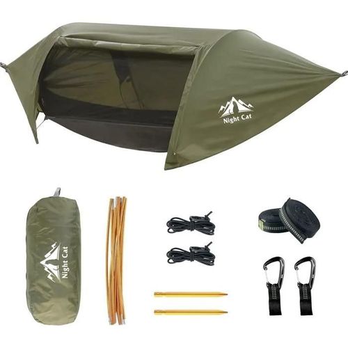 Night Cat Hamac Tente Avec Moustiquaire Impermeable A L'eau Pour 1 Personne Randonnee Camping Dans Jardin Arriere-Cour Sauvage Vert