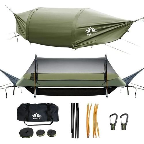 Night Cat Hamac Tente Fond Plat Pour 1 Personne Avec Moustiquaire Couverture Impermeable Et Espace De Rangement Supplementaire Rando