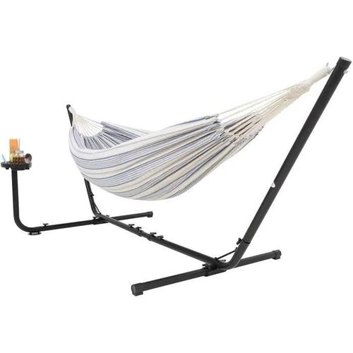 Hamac Sur Pied Avec Porte-Gobelet, - Hamac Avec Support - Pour 2 Personnes / 205kg, 241 * 160 - Sac De Transport Inclus (Blanc/Bleu)