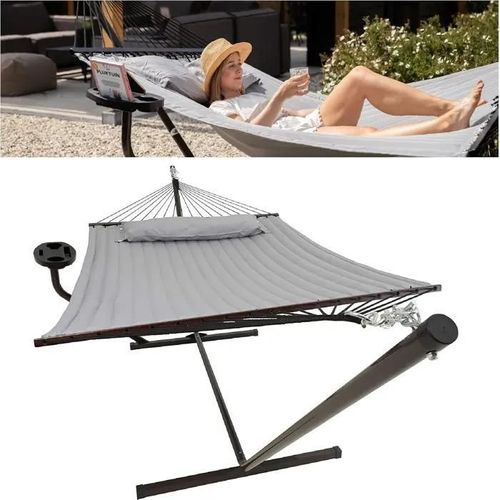 Vita5 Hamac Sur Pied 2 Places Avec Coussin, Hamacs Double Portable, Support Solide En Acier Revetu, Charge Max De 200 Kg, Hauteur Re