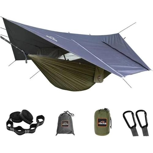 Anortrek Camping Hammock Avec Moustiquaire Et Bache De Pluie, Hamac Double Portable Avec Deux Sangles D'arbre, Hamac En Nylon 210t E