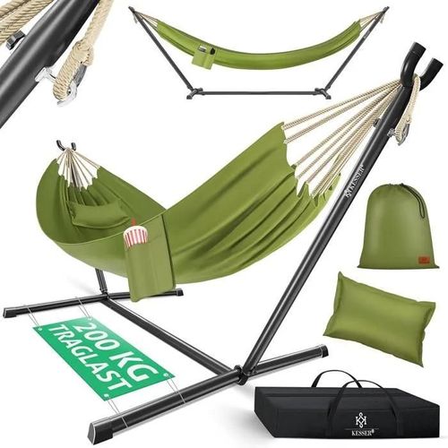 Kesser Hamac Lake Avec Support Hamac Double Pour 2 Personnes, Structure Stable, Capacite De Charge De 200 Kg, Taille Xxl Kaki