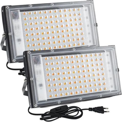Createstar 100w Projecteur Led Exterieur, 2 Piece Spot Led Exterieur 10000lm Superlumineux, 3000k Blanc Chaud, Ip65 Etanche Eclairag