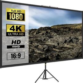 Vevor Ecran De Projection Sur Trepied Avec Support 177,8 Cm 16:9 4k Hd - Sans Plis - Reglable En Hauteur - Ecran Portable Pour Proje