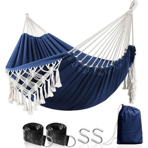 Anyoo Hamac De Jardin Exterieur Coton Hamac A Pampilles Macrame Avec Sangles D'arbre, Hamac Compact Portable Avec Sac De Transport P