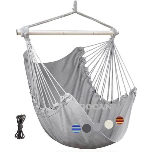 Gocan Hamac - Grande Balancoire - 110 X 150 Cm - Charge Maximale : 150 Kg - En Coton - Chaise En Metal - Large Siege - Gris