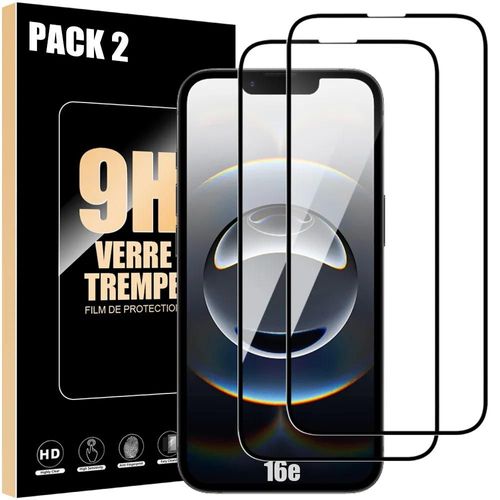Lot-2 Verre Trempé Intégral Pour Iphone 16e - Vitre Protection Antichoc Avec Bord Noir - E.F.Connection