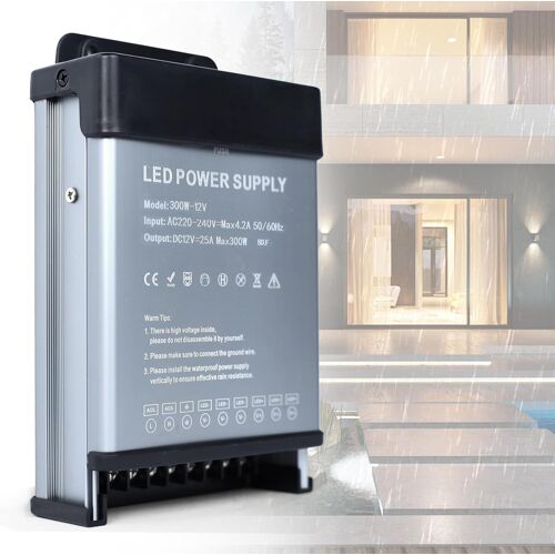 Transformateur 220V 12V 300W Imperméable IP44 LED Driver Alimentation 12V 25A Ultra Fin Transfo AC à DC Alimentation Tension Constante Convertisseur pour Ruban LED Bande Lumineuse Extérieur