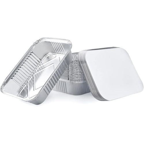 25 Barquettes en Aluminium Jetables avec Couvercle pour Transport de Nourriture-Congélation-Barbecue-Cuisson au four (1900ml)