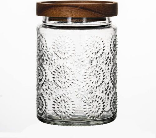 Cmws-Bocal En Verre De 700 Ml Avec Couvercles En Bois Hermétiques En Relief Pour La Cuisine