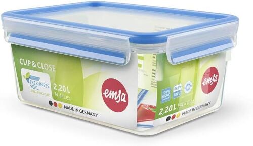 Kalanka-508544 Boîte Alimentaire Rectangulaire Avec Couvercle, Transparent/Bleu, 2,3 L Clip Et Close