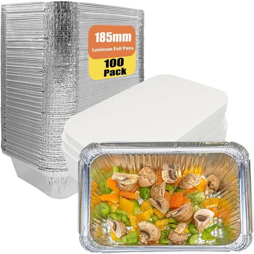 Lot de 100 Barquette Aluminium avec Couvercle 700 ML,Idéal pour Four,Barbecue,Congélation et Batch Cooking,Plat Aluminium Jetables Multi-usages