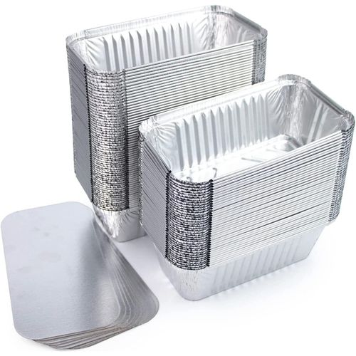 25 Barquettes en Aluminium Jetables avec Couvercle pour Transport de Nourriture-Congélation-Barbecue-Cuisson au four (480 ml)