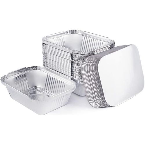 25 Barquettes en Aluminium Jetables avec Couvercle pour Transport de Nourriture-Congélation-Barbecue-Cuisson au four (250 ml)