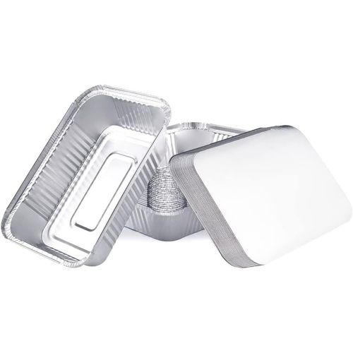 Lot de 25 Barquettes en Aluminium Jetables avec Couvercle pour Transport de Nourriture-Congélation-Barbecue-Cuisson au four (1000 ml)