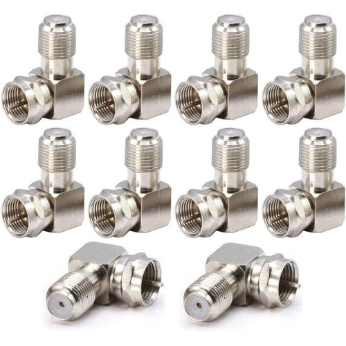 10pièces Angle Droit F Type Coaxial Adaptateur RG6, 90Degrés Satellite Prise Mâle vers Femelle, Antenne TV Télé F Prise Satellite Vierge Connecteurs