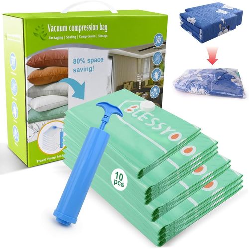 SJZG-Lot De 10 Sacs Sous Vide Pour Vêtements - 4 Tailles (2 X 100 X 80 Cm + 3 X 60 X 70 Cm + 2 X 50 X 80 Cm + 3 X 40 X 60 Cm) - Peu Encombrant Jusqu'À 80 % - Sacs Sous Vide De Voyage
