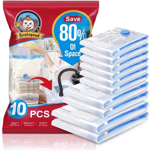 SJZG-Sacs De Rangement Sous Vide Aspirateur 10 Packs 2L 100X80 + 2M 80X60 + 6S 60X40Cm, Housses De Rangement Sous Vide Voyages Pour Vêtements, Couvertures, Couettes, Literie, Oreillers